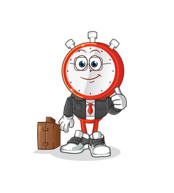 Çalar saat, çizgi film karakteri ofis çalışanı maskotu. çizgi film vektörü