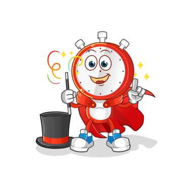 Çalar saat kafalı çizgi film sihirbazı illüstrasyonu. karakter vektörü