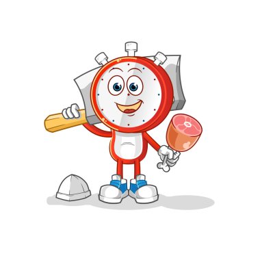 Çalar saat kafalı çizgi film Kasap çizimi. karakter vektörü