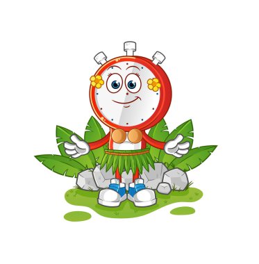 Çalar saat başı çizgi film karakteri Hawai 'li el sallayan karakter. çizgi film vektörü