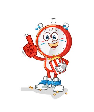 Patlamış mısır illüstrasyonlu alarmlı çizgi film hayranı. karakter vektörü