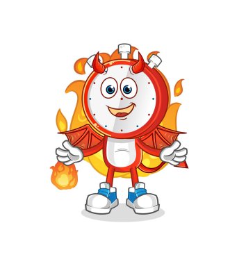 Çalar saat kafalı, kanatlı karikatür iblisi. çizgi film vektörü