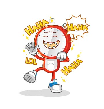 Çalar saat kafalı çizgi film karakteri Kahkahalar at. çizgi film vektörü