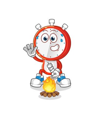 Çalar saat kafalı çizgi film karakteri şekerleme kızartıyor. çizgi film vektörü