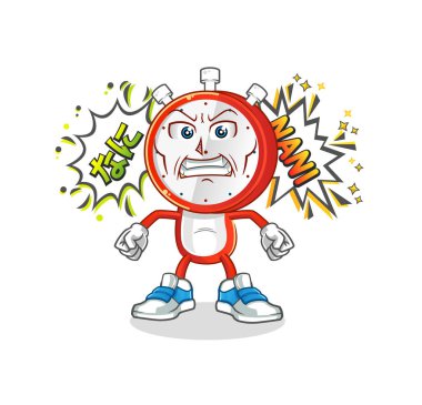 Çalar saat kafalı çizgi film karakteri kızgın vektör. çizgi film karakteri