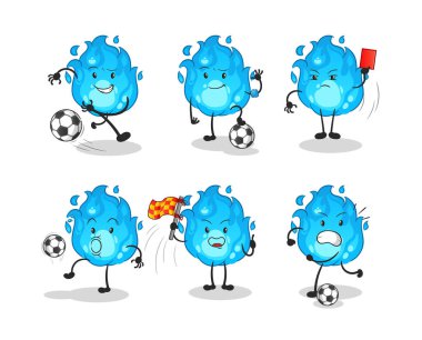 Mavi ateş futbol grubu karakteri. çizgi film maskotu vektörü
