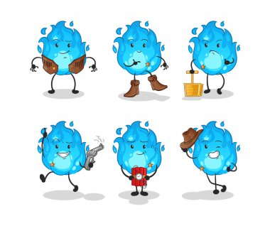 Mavi ateş kovboyları grubu karakteri. çizgi film maskotu vektörü