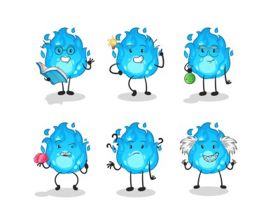 Mavi ateş düşünen grup karakteri. çizgi film maskotu vektörü