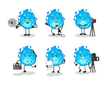 Mavi ateş grubu karakteri. çizgi film maskotu vektörü