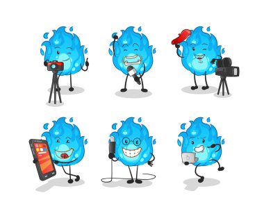 Mavi yangın teknolojisi grubu karakteri. çizgi film maskotu vektörü