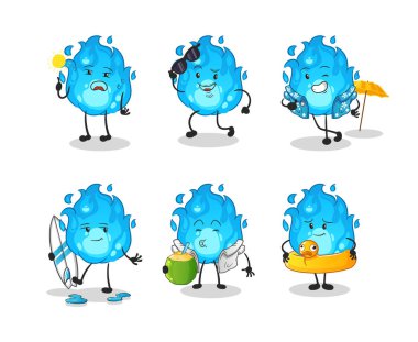 Mavi ateş bayram karakteri. çizgi film maskotu vektörü