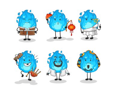 Mavi Ateş Dünyası Kültür Grubu. çizgi film maskotu vektörü