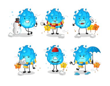 Soğuk hava karakteri maskotu vektöründe mavi yangın