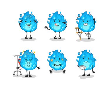 Mavi ateş hastası grup karakteri. çizgi film maskotu vektörü
