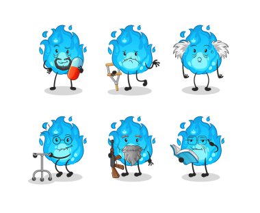 Mavi yangın yaşlı karakter. çizgi film maskotu vektörü