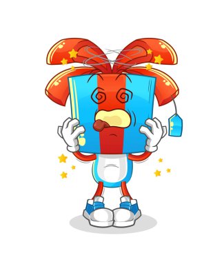 Hediye kafası çizgi filminin baş döndürücü maskotu. çizgi film vektörü