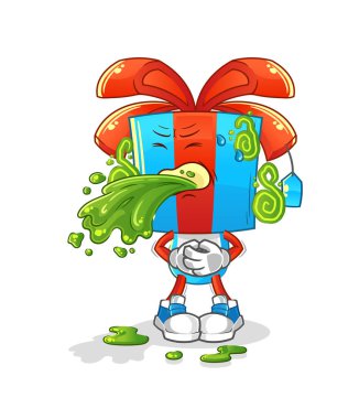 Hediye kafalı çizgi film kusmuğu. çizgi film maskotu vektörü