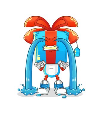 Hediye kafalı karikatür ağlayan illüstrasyon. karakter vektörü