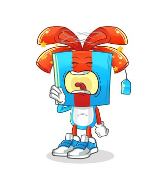 Hediye kafalı çizgi film esneme karakteri. çizgi film maskotu vektörü