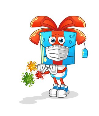 Hediye kafalı çizgi film virüsleri reddediyor. çizgi film maskotu vektörü