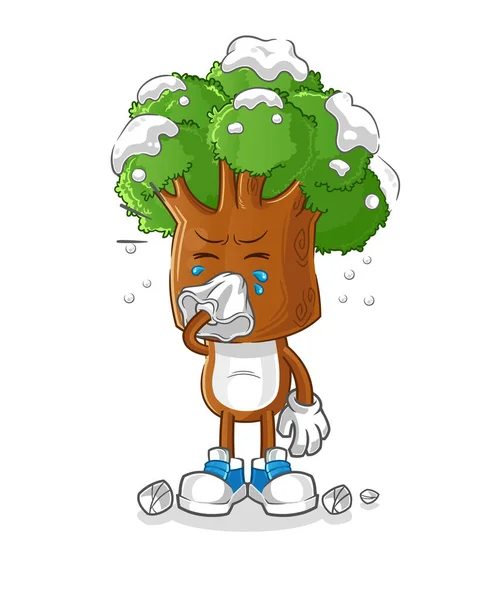 Tree Head Cartoon Blowing Nose Character Cartoon Mascot Vector — Stock Vector