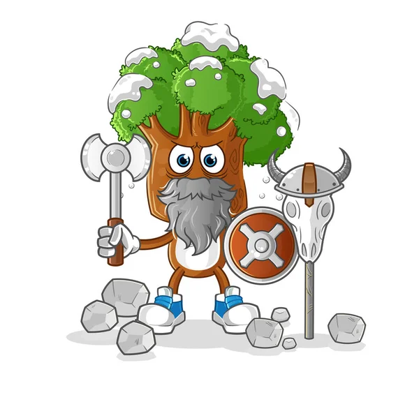 Tree Head Cartoon Viking Illustration Character Vector — Stock Vector