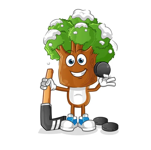 Hokey oynayan ağaç kafalı çizgi film karakteri. çizgi film karakteri