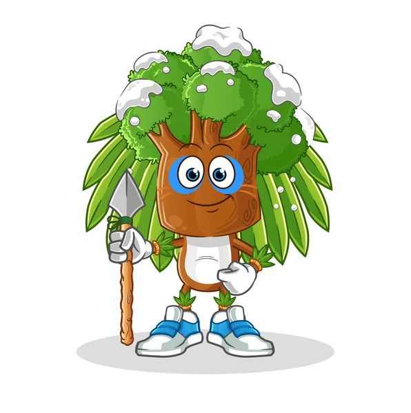 Ağaç kafalı çizgi film kabile maskotu. çizgi film vektörü