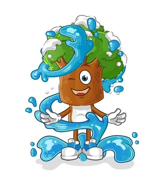 Ağaç kafalı, su maskotlu taze çizgi film. çizgi film vektörü