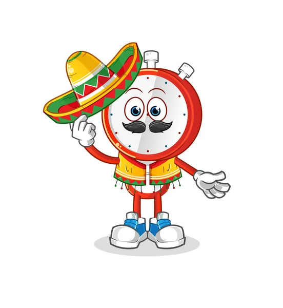 Alarm Klok Hoofd Cartoon Mexicaanse Cultuur Vlag Cartoon Vector — Stockvector