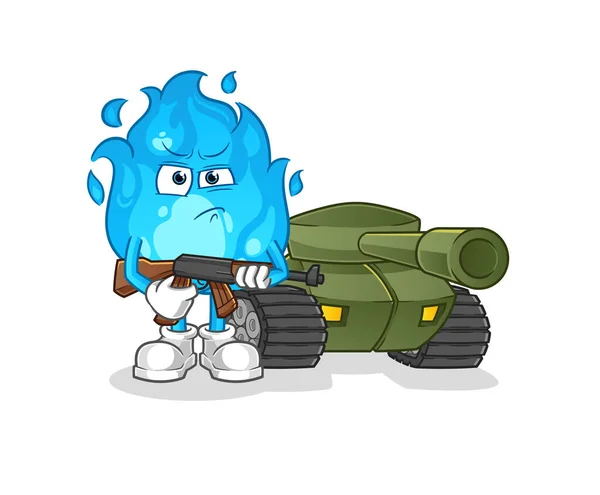 Синій Вогонь Солдат Танковим Характером Мультяшний Талісман Вектор — стоковий вектор