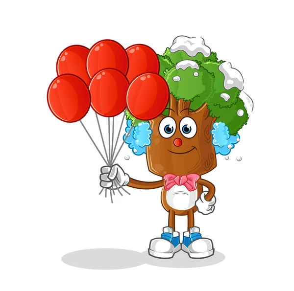 Tree Head Cartoon Clown Balloons Vector Cartoon Character — Stock Vector