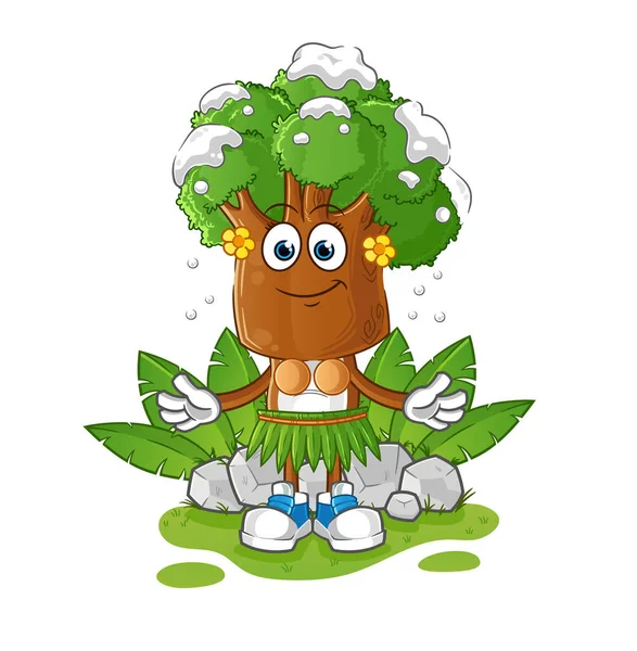 Tree Head Cartoon Hawaiian Waving Character Cartoon Vector — Stock Vector