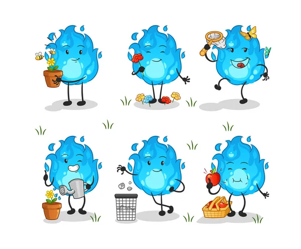 Mavi ateş dünyayı kurtarır. çizgi film maskotu