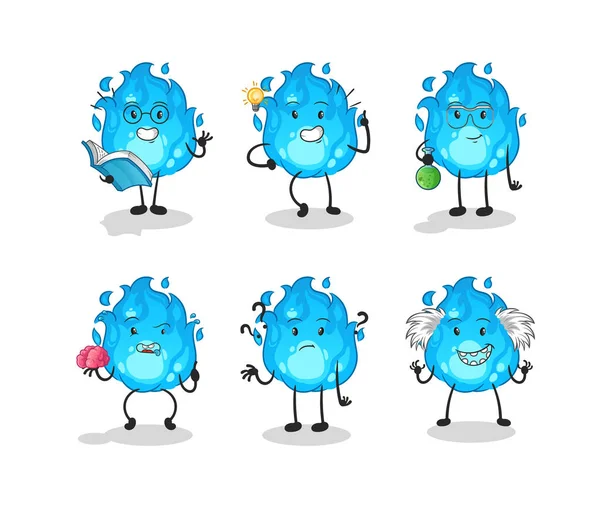 Mavi ateş düşünen grup karakteri. çizgi film maskotu vektörü