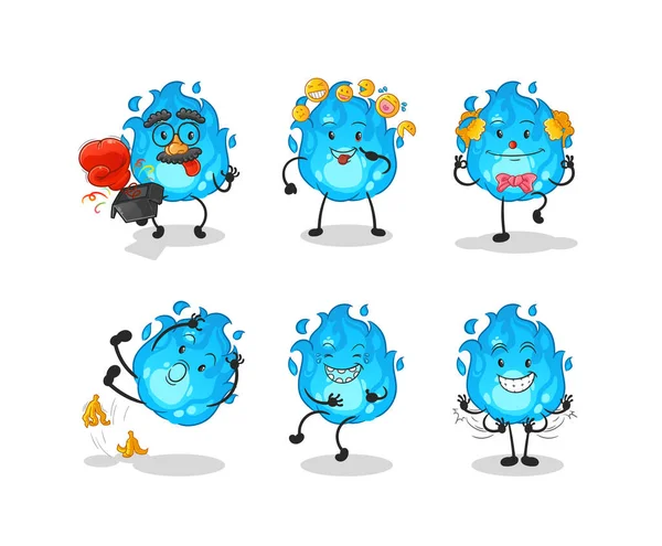 Mavi yangın komedisi karakter belirler. çizgi film maskotu vektörü