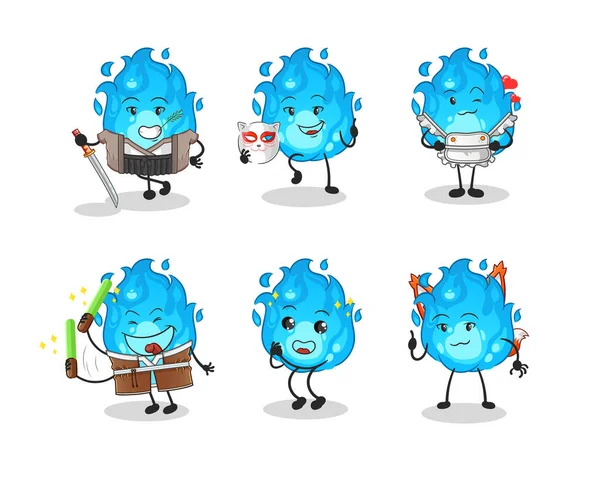 Mavi Ateş Japon kültür grubu karakteri. maskot vektörü