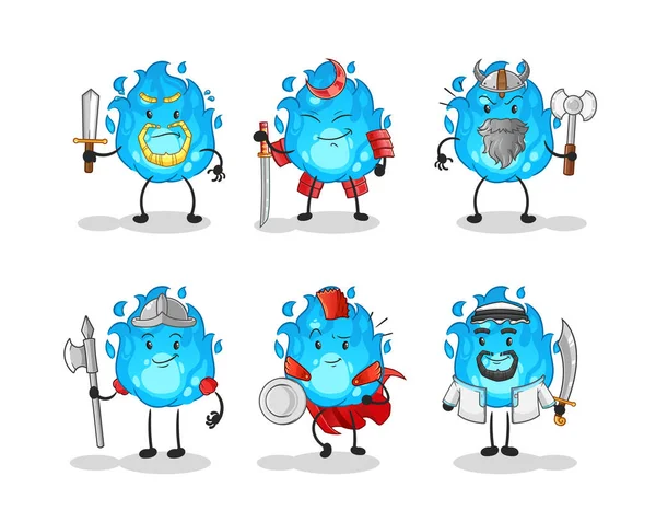 Mavi Ateş Savaşçısı grubu karakteri. çizgi film maskotu vektörü