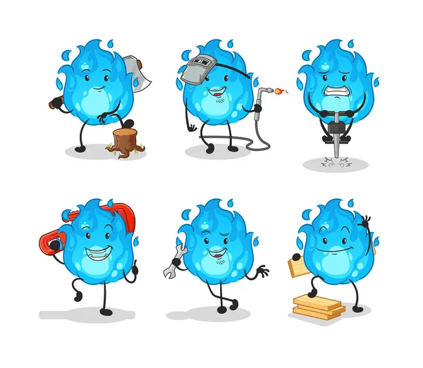 Mavi itfaiye memuru karakterini belirledi. çizgi film maskotu vektörü