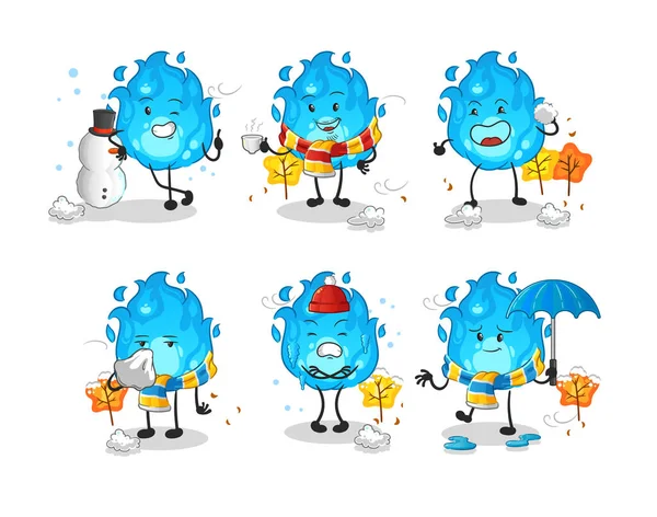 Soğuk hava karakteri maskotu vektöründe mavi yangın