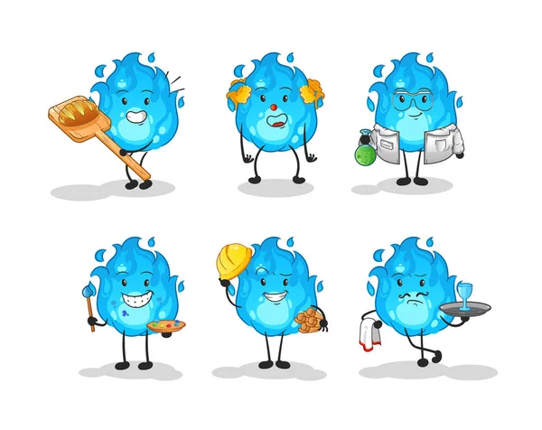 Mavi itfaiye mesleği karakter belirler. çizgi film maskotu vektörü