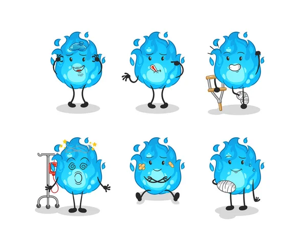 Mavi ateş hastası grup karakteri. çizgi film maskotu vektörü