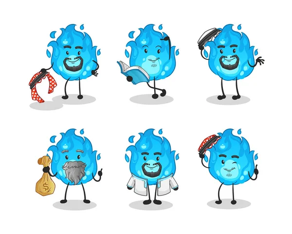 Mavi ateş Arap karakteri. çizgi film maskotu vektörü