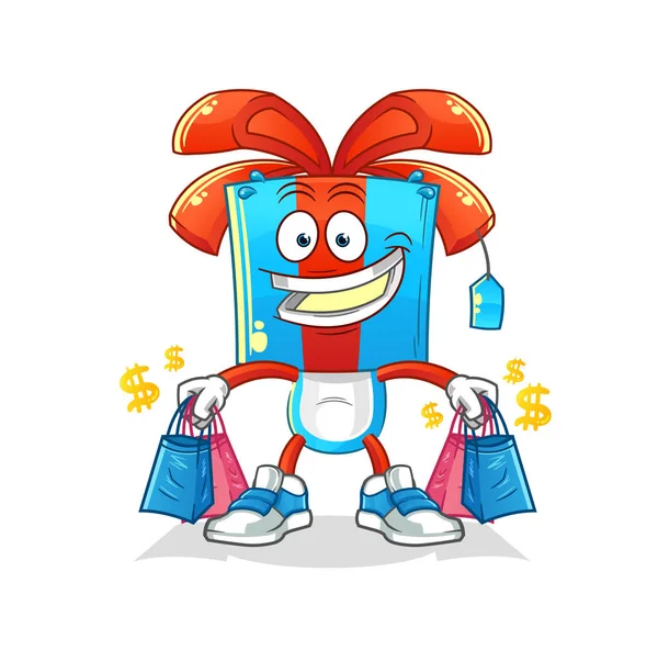 Gift Head Cartoon Shoping Mascot Cartoon Vector — Stock Vector