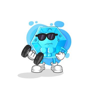 Diamond lifting dumbbell vector. cartoon characte