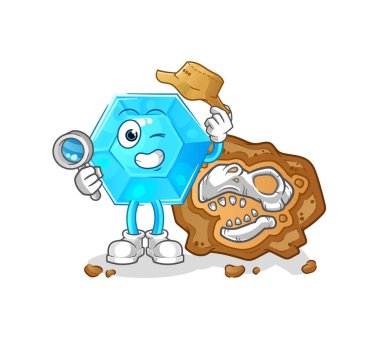 Diamond archaeologists with fossils mascot. cartoon vecto