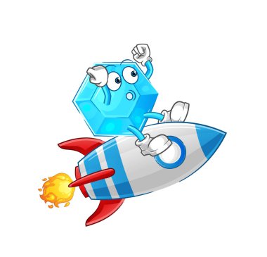 Diamond ride a rocket cartoon mascot vecto