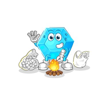 Diamond roasting marshmallows. cartoon mascot vecto