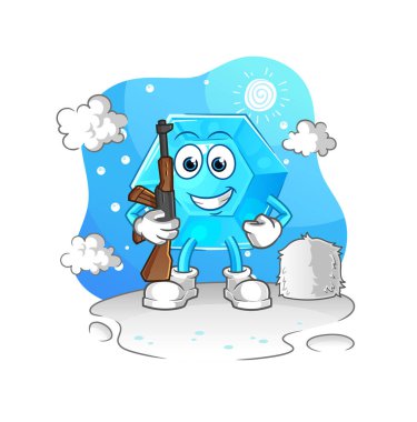 Diamond soldier in winter. character mascot vecto