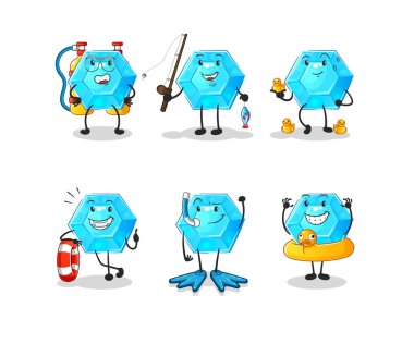 Diamond water activity group. cartoon mascot vecto